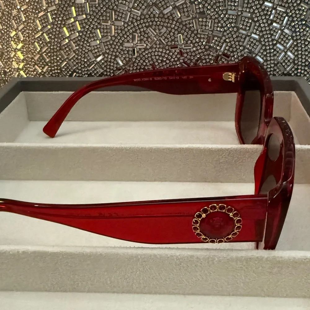 Versace Red Jeweled Square Sunglasses - Picture 6 of 9